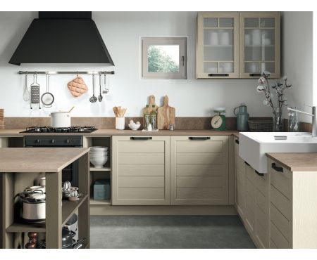 Vista Frontale - Cucina Moderna Componibile della collezione Wood, modello 