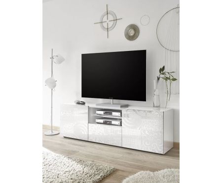Elegante base tv con due ante ed un cassetto in legno bianco lucido della serie Klimt di LoveKasa
