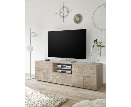 Elegante base tv con due ante ed un cassetto con finitura color legno rovere della serie Klimt di LoveKasa