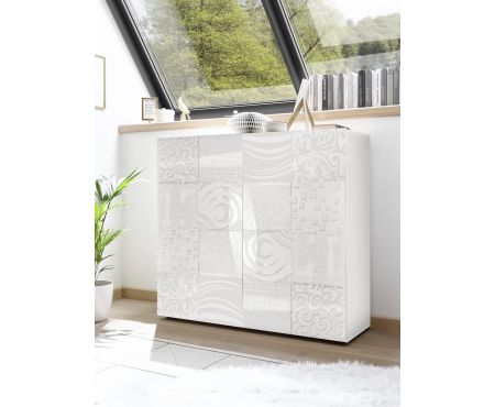 Elegante contenitore da sala con due ante e finiture color bianco lucido della serie Klimt di LoveKasa