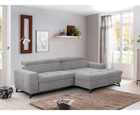Divano letto con mega penisola destra in colorazione Orlando Taupe della collezione Simba di Lovekasa