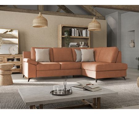 Divano Letto con Angolo a destra e contenitore della collezione Raquel di  Lovekasa nella colorazione Rimini Copper