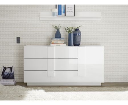 Madia con 1 anta e 3 cassetti color bianco lucido della collezione Premium di Love Kasa