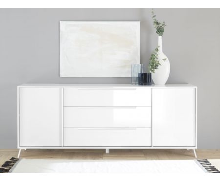Madia 2 ante e 3 cassetti da sala color bianco lucido della serie Canaries di Love Kasa