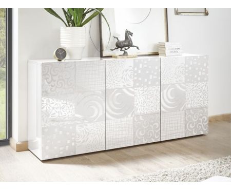 Madia moderna con tre eleganti ante e finitura color Bianco Lucido della serie Klimt di LoveKasa