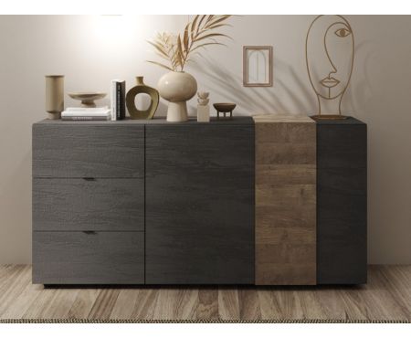 Madia con due ante e tre cassetti color titanio e mercure della serie Afrodite: una soluzione elegante e pratica per l'organizzazione dello spazio