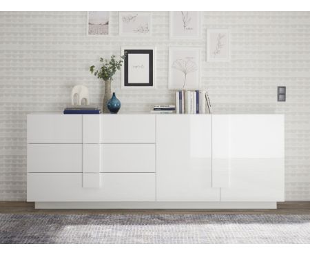 Madia con 2 ante e 3 cassetti color bianco lucido della collezione Premium di Love Kasa