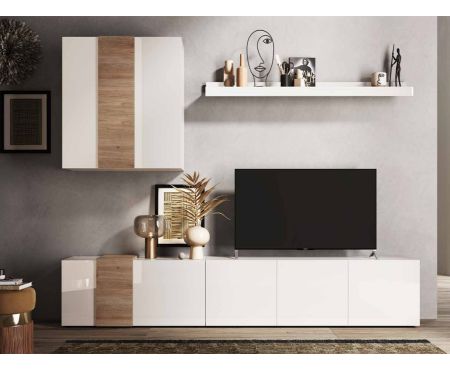 Mobile da soggiorno color bianco lucido e Kadiz della serie Afrodite: un'aggiunta elegante e versatile per il tuo spazio living