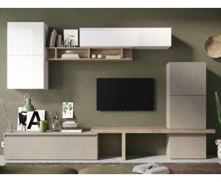 Soggiorno color Argilla, Bianco Lucido e Rovere Kadiz della collezione Air di LoveKasa