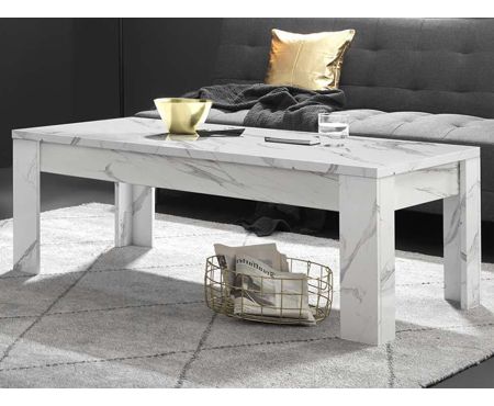 Tavolino da salotto elegante della Serie Michelangelo di LoveKasa con finitura bianco effetto marmo, perfetto per aggiungere un tocco di lusso e modernità al tuo spazio abitativo