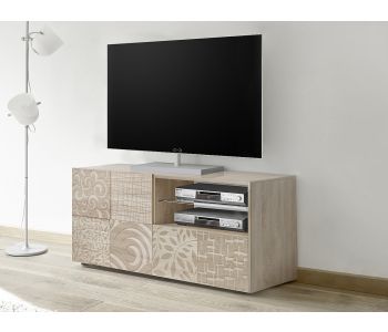 Elegante base porta tv con una anta ed un cassetto con finitura color legno rovere della serie Klimt di LoveKasa