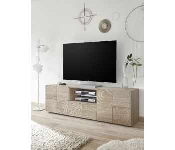 Elegante base tv con due ante ed un cassetto con finitura color legno rovere della serie Klimt di LoveKasa