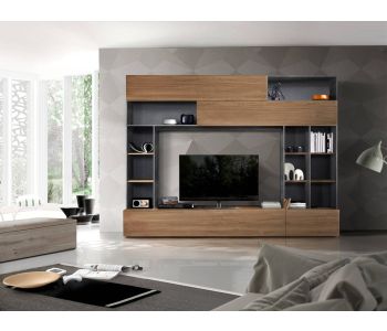 Mobile soggiorno moderno Serie Patrick di LoveKasa in colorazione ossido e noce Stelvio, perfetto per un ambiente abitativo contemporaneo che valorizza spazio e stile