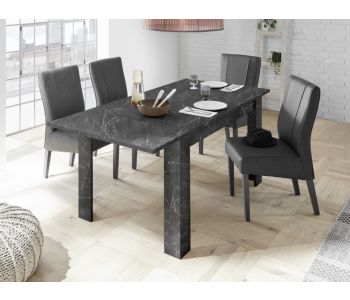 Tavolo da pranzo allungabile LoveKasa della Serie Michelangelo con finitura elegante in marmo antracite, progettato per accogliere comodamente fino a sei persone, perfetto per un interno moderno e raffinato.